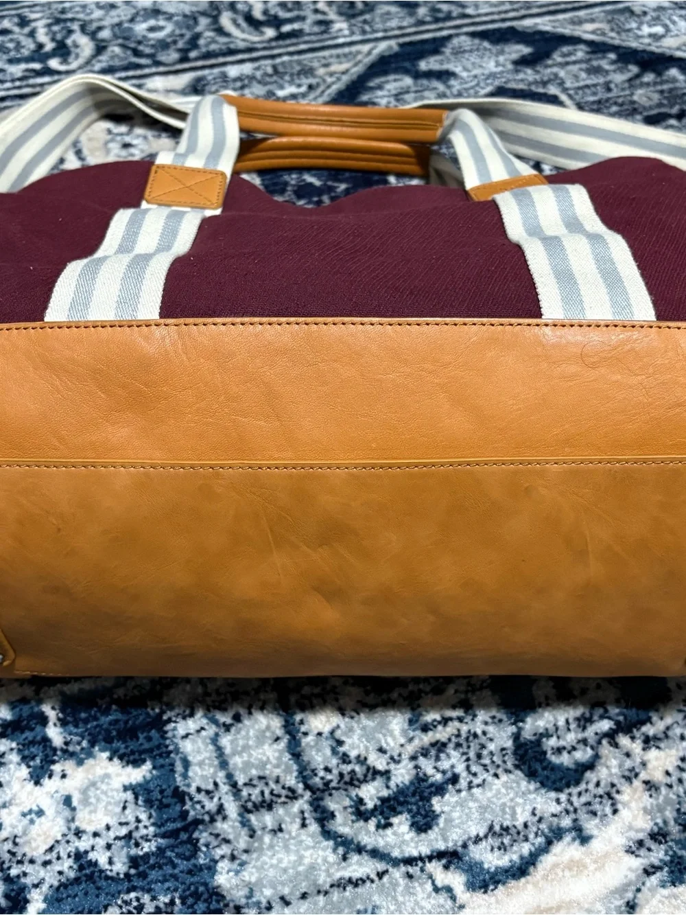 Pottery Barn Kids Burgundy Canvas Duffel with Tan Accents